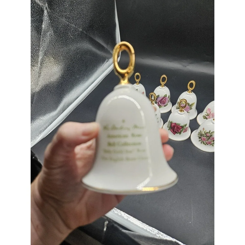 Set 12 Danbury Mint Bone China American Rose Flower Collector Bells Limited Ed.